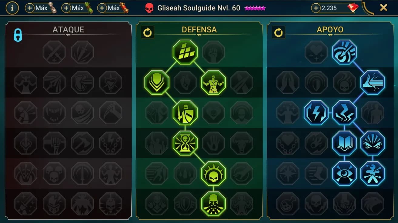 Maestrias defensivas de Gliseah Soulguide